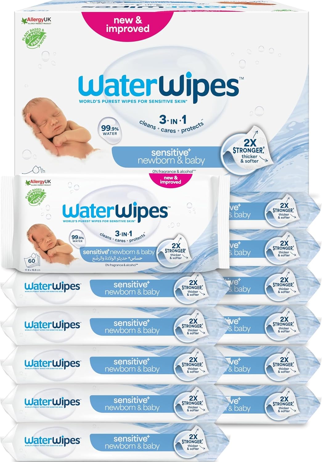WaterWipes Lingettes bébé Originales sans plastique, 720 unités (12 paquets) à base d’eau à 99,9% et sans parfum pour peaux sensibles