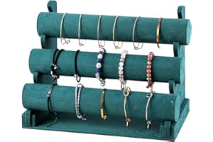 powerking Armband Halter mit 3-Tier Rack, Green Samt Abnehmbare Display Stand Organizer Lagerung für Schmuck Halskette Armbänder Uhr Scrunchie für Store Home Organizer