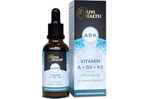 ‎NUVI HEALTH Vitamin A + D3 + K2 Tropfen - 50 ml Flasche - Premium: 99,7+% All-Trans (K2VITAL® von Kappa) + hoch bioverfügbares Vitamin D3 + A (Retinol) - Flüssig - Laborgeprüfte Qualität