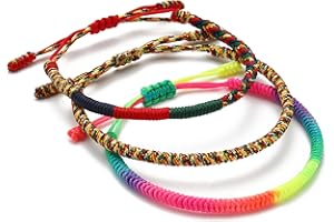 LUCKY BUDDHIST - 3 braccialetti portafortuna tibetani + regalo buddista! - Fatto a mano. Regolabile al polso. Per uomini e donne. Braccialetti dell'amicizia realizzati in tessuto intrecciato