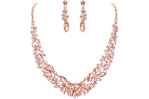 Clearine Femme Parure Bijoux Mariage Cristal Oval Cluster Collier Plastron Boucles d'Oreilles Pendantes Champagne Ton d'Or Rose