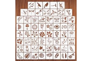 QIUJUNDE 60 pezzi fiore stencil piccolo set di pittura, natura piante foglie insetti disegno pittura stencil riutilizzabili sagome di plastica per le pietre pittura legno pavimento mobili decorazione murale