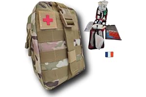 SECUENOR Trousse de Secours Tactique Molle kit Complet,Compact,103 Pcs,Made in France,Pratique Compact Se Fixe à la Ceinture.Conçue pour la Maison,la randonnée,Travail,Voiture,Chasse,Sport,Militaire. Vert