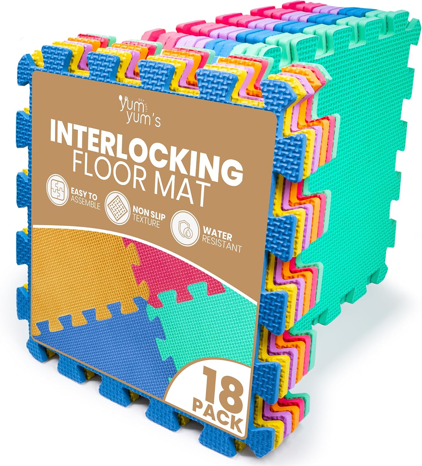 Yum Yum's 18 Pack of Multi Colour Baby Play Mat – 29x29cm EVA Foam Mats for Kids – Soft & Non Slip Interlocking Floor Mats – Waterproof 7mm Thick Foam Play Mat -Safe and Comfortable for Children