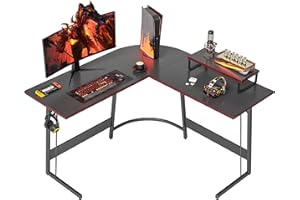 Cubiker L Shaped Gaming Desk Computer Office Desk, 120 cm Corner Table with Large Monitor Stand for Home Office Study Writing Workstation, Carbon Fiber Black