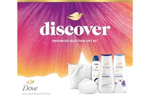 Dove Discover Favourites Selection Gift Set with two body washes, an anti-perspirant, a beauty bar and a Beauty Pouch perfect gifts for her 4 piece