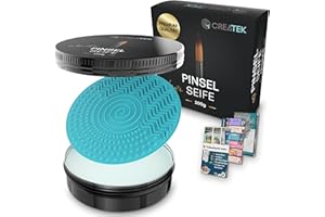 CreaTek Premium Pinselseife 100g + praktische Silikon Reinigungsmatte für tiefenwirksame Reinigung - hochwertiger Pinselreiniger Acrylfarbe, Aquarellfarbe - 100% vegane Pinsel Seife, Brush Soap