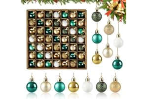 Agoer 49 sztuk mini bombek choinkowych, zielone, złote, białe, 7 wzorów bombek choinkowych z tworzywa sztucznego z zawieszką, 3 cm, plastikowe, małe, do hotelowych lobby i świątecznej dekoracji