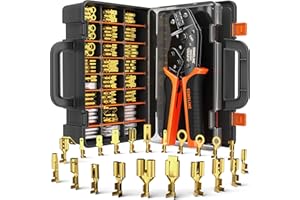 SOMELINE Crimping Tool Set with 24 Sizes Wire Connector Set, Crimp Plier 0.25-2.5mm²(AWG 24-14) Non-Insulated Open Barrel Terminals Wire Splices Brass Spade Connector