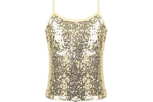 MSemis Mädchen Unterhemd Glitzer Pailletten Tank Top Trägershirt Verstellbare Fasching Party Jazz Oberteil Gold/Silber/Schwarz/Lila/Blau