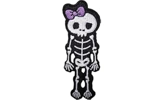 ELLU Skelett-Mädchen-Aufnäher, bestickt, zum Aufnähen oder Aufbügeln, Motorradjacke