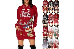 ZJKESDIOAW Christmas Dresses for Women Party Dresses for Women UK Long Sleeve Funny Ladies Christmas Jumper 2025 Girls Reindeer Snowman Printed Sexy Ladies Tops Winter Xmas Sweatshirts Dress