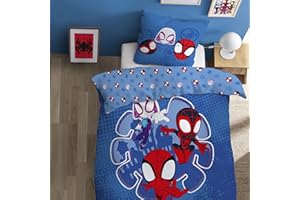 OMYDREAM Spidey Little Parure de lit Enfant | 100% Coton | Oeko-TEX | Housse de Couette 140x200cm + 1 Taie d'oreiller 63x63cm | Imprimé Garçon | Bleu