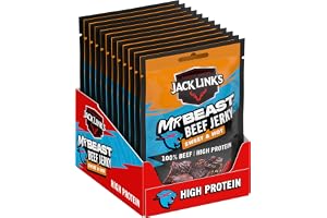 Jack Link’s Beef Jerky Sweet & Hot – MrBeast Edition – 12-pack (12 x 25 g) Proteinrik Snack – Proteinsnack för Fitness, Gym och Outdoor – Amerikansk Torkad Nötkött