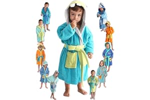 LEBENGOOD - Peignoir Enfants adolescents 100% Coton OEKO-TEX - 2 Poches, Ceinture, Capuche, Peignoirs en peluche très doux avec broderies pour enfants