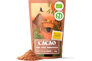 NaturaleBio Organic Cocoa Powder 1 kg. Unsweetened, Natural and Pure. Made from Raw Cocoa Beans from the Theobroma Plant. Source of Magnesium, Manganese and Phosphorus. Tested on Heavy Metals.
