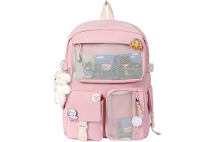 HORHEAR Sac à dos Kawaii pour L'école, Sac à dos Mignon avec Accessoires Kawaii, Broche et Pendentif,Animal en Peluche