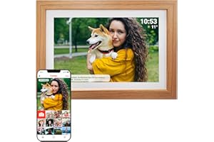 Denver Digitaler Bilderrahmen Holz 10,1 Zoll mit WLAN - FRAMEO Digital Photo Frame mit Touchscreen & 16 GB Speicher - Elektrischer Bilderrahmen mit App‑Steuerung - USB & microSD - Light Wood