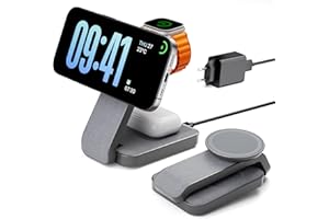 Eazpower Magsafe Ladestation für Apple Watch und iPhone 3 In 1 Faltbar, iPhone Ladestation Magsafe Ladegerät Charging Station für iPhone 17 16 15 14 13 12 Pro Max - Anthrazit