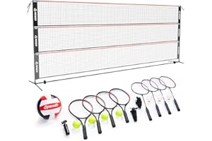 Patiassy Red de bádminton de 5,2 m, red de tenis, red de voleibol para jardín, barras de altura ajustable, juego de red portátil 4 en 1 con voleibol, bádminton y tenis, raqueta de voleibol, pelota de