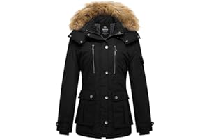 Wantdo Giacca Caldo Invernale Antivento Cappotto con Cappuccio Rimovibile in Pelliccia Parka Slim Fit Giubbotto Idrorepellente Outdoor Donna