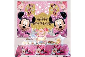 通用 LXN rosa Maus Glitzer Hintergrund 180 x 108 cm mit Maus Tischdecke 180 x 108 cm Mädchen Geburtstag Party Dekoration Zubehör Kuchen Tischdekoration Hintergrund Einweg-Tischdecke, 6x4ft