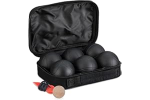 ‎RELAXDAYS Relaxdays zestaw do gry w bocce, 6 metalowych kulek z drewnianą kulką i taśmą mierniczą, akcesoria petanque, stal, kolor czarny