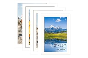DUNSOO 4 Pack A4 Picture Frame, White Photo Frames 21 X 29,7 cm for Table Top and Wall Mounting