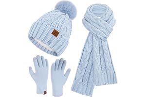 ZASFOU Damskie zimowe czapki beanie szalik rękawiczki do ekranu dotykowego zestaw szenilowa dzianinowa czapka polarowa czapki z pomponem czapka szaliki prezenty dla kobiet