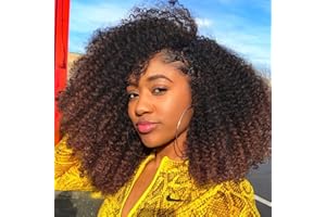 ROMFACE Ombre Brown Perruque Bresilienne Cheveux Humain V Part Glueless Wig Bouclée Perruque Sans Colle Human Hair Wigs V Shape Clip In Wigs Perruque Culry pour Femme No lace Wig Human Hair 16 Pouce (#1B/30)