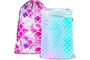 PASHOP 2 Stück 92X61CM Wäschesack Reise Schmutzwäsche, Wäschebeutel mit Kordelverschluss, Tragbar, Große Kapazität, Ideal für Reisen Camping oder Zuhause-Aufbewahrung (Meerjungfrau)