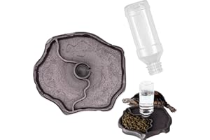 Taicols Schildkröten Wasserschale, Reptilien Wasserspender, Schildkröten Wasserspender mit Flasche, 2 in 1 Reptilien Automatisierte Futterspender, für Schildkröten, Hamster, Eidechse (Braun)
