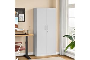 Sightlife Metal Garage Storage Cabinet with 2 Doors 4 Adjustable Shelves Lock Steel Tool Cabinets Lockable File Cabinet Tall Locker Organizer Steel Garage Cabinets for Home Office 170X78X39cm