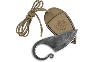 Madhammers Coltello da tasca celtico Coltello in acciaio per molle forgiato a mano in stile celtico - con custodia in vera pelle (Marrone)