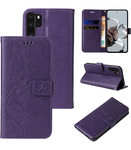 Handyhülle Für Huawei P30 Pro | Klapphülle Mit Herz+Blumen Muster | PU Leder Mit Kartenfach & Ständerfunktion