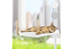 KAIMERCE Hamaca Gato Ventana - Cama Gato Ventana Espaciosa y Segura - Hamaca Gato Ventana de Madera con Fuerte Succión - Cama Ventana para Gatos Fácil de Instalar - Cama Colgante para Gatos