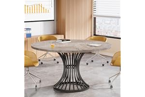 Tribesigns Round Conference Table for 4-6, 47-Inch Conference Room Table with Thickened Tabletop and Metal Base, Industrial Meeting Table for Office Meeting Room, Gray