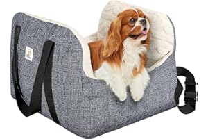 Pawaboo Siège d'Auto pour Petit Chien, Siège de Voiture pour Chiens avec Boucle de Fixation et Laisse de Sécurité, Sac de Transport de Voiture Rembourré pour Animal jusqu'à 25 Livres, Gris