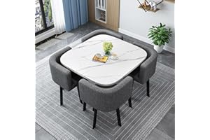 QTQHOME Round/Square Dining table Set with Chairs, Modern Conference Table and 4 Chairs Set, Reception Table and Chair Combination,Wooden Kitchen Table Set for 4 for Living Room Dining Room(80cm(31.5in), Y)