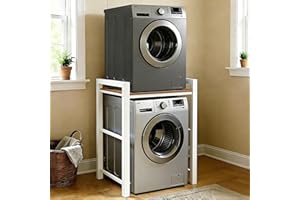 FUOIDYE Scaffale per Incolonnamento Lavatrice Asciugatrice, Mobile Sopra Lavatrice Salvaspazio, Regolabile Supporto per Asciugatrice, Unità di Stoccaggio Della Lavatrice, Capacità di Carico 350kg (Bianco)