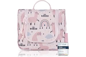 TA Trend Atelier Kinder Kulturtasche aus recyceltem Polyester – nachhaltiger Kulturbeutel/Waschtasche, PFC-frei, wasserabweisend & zum Aufhängen (Lama-Rosa)