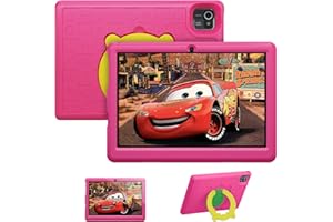 HotLight Kids Tablet 10 inch Tablet with 6(2+4) GB RAM+64GB ROM+128GB SD Expansion, Android 13 Quad-Core Processor, 1280 * 800 IPS, with Parental Control, 5000mAh Battery, Shockproof Case (Pink)