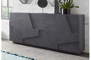 Dmora Credenza Moderna a 4 Ante, Made in Italy, Madia da Cucina, Buffet di Design da Soggiorno, cm 162x44h86, Colore Ardesia, Grigio Cenere, Big