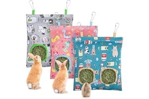 UPINS 3 Hay Bag for Rabbits 2-Hole Hanging Hay Feeder Guinea Pig Hay Bags, Hay Feeder for Rabbits Chinchillas Hamsters Small Pets and Animals(dark color)
