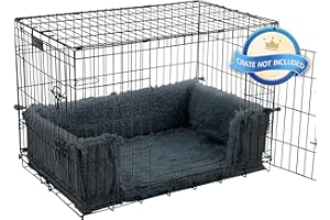 HOMBYS Fluffy Dog Crate Bumper with Dog Mat (Crate NOT Include)-Soft Faux Fur Crate Accessorie Dog Kennel Cover, Dog Crate Training Pad for a Safe & Comfortable-Fit Side Door Crates, 42"x30", Grey