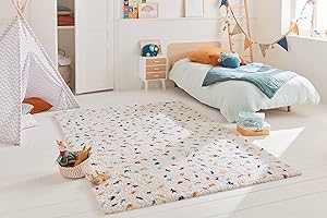 Nazar Tapis Salon Chambre Enfant, Shaggy, Tapis Berbere, Motif Azteque, Multicolore, Poil Long Doux, Tapis Chambre (160x230 cm, 260 Multi)