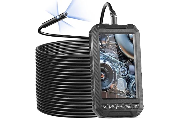 VEVOR Endoscope à Triple Objectif, Caméra Endoscopique avec 8+2 Lumières LED, Écran IPS 5", Câble Semi-rigide 15 m, Carte 32 Go, Caméra Serpent 1080P Étanche IP67 pour Inspection Automobile, Plomberie