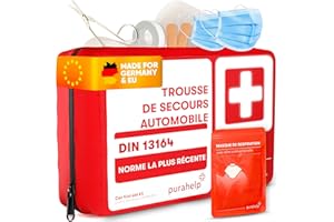 PURAHELP Trousse de Secours Voiture - Conforme Norme DIN 13164 - Trousse Premier Secours Voiture - Kit Premier Secours Voiture - Kit Voiture Securite - Kit Urgence Voiture