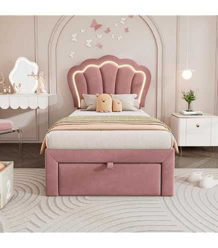 Letto Matrimoniale Imbottito Moimhear In Velluto Rosa 140x200 Con Testiera Regolabile E Gambe Dorate