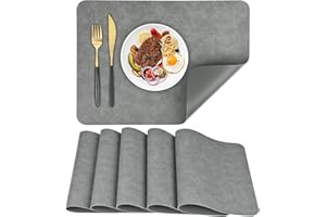 APLKER Place Mats Set of 6, Washable Placemats, Non-Slip, Double-Sided Faux Leather Placemats, Heat Resistant Place Mats for Kitchen, Dining Table, 40 x 30 cm (Grey, 6 Pieces)